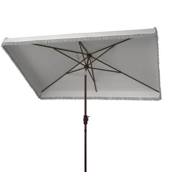 White Rectangular Fringe Crank Umbrella (6.5 X 10 Ft) - The Mayfair Hall