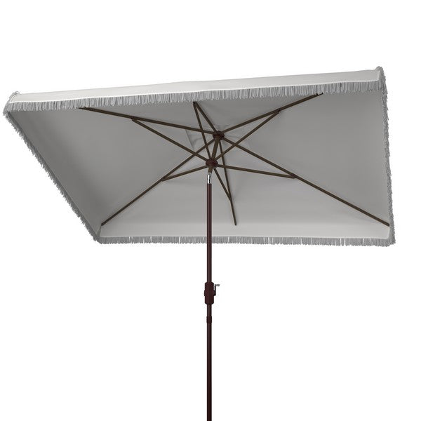 Milan White Rectangular Fringe Crank Umbrella - The Mayfair Hall