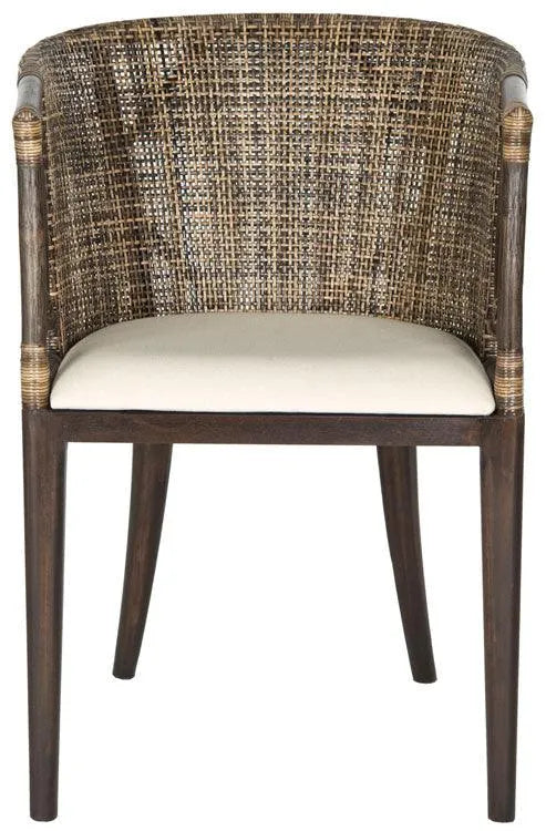 Beningo Brown Rattan Arm Chair With White Cushion - The Mayfair Hall