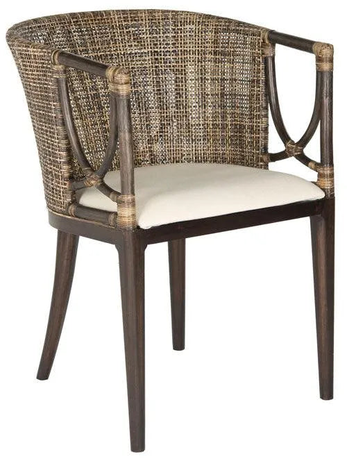 Safavieh Beningo Brown Rattan Arm Chair With White Cushion