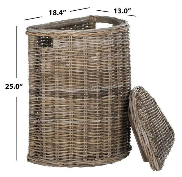 Damari Grey Rattan Wicker Hamper - The Mayfair Hall