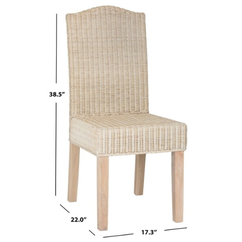 Modern White Washed Wicker Dining Chair in Light Pine Legs (Set of 2) - The Mayfair Hall