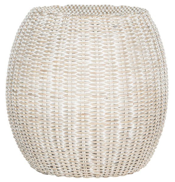 Remi Chic Antique Grey Rattan End Table - The Mayfair Hall