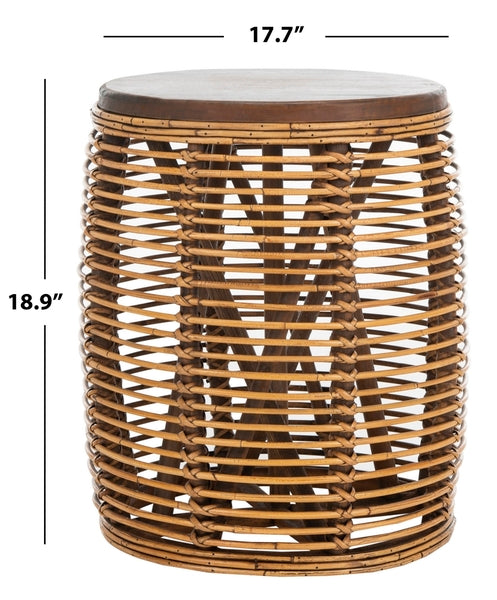 Honey Brownwashed Rattan Drum Stool Table - The Mayfair Hall