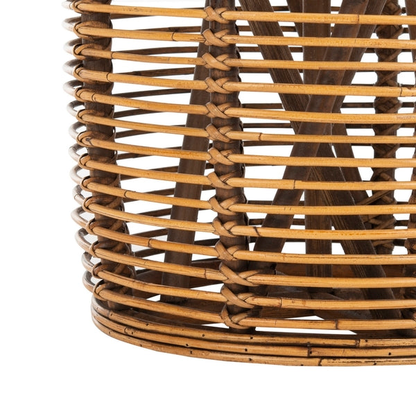 Honey Brownwashed Rattan Drum Stool Table - The Mayfair Hall