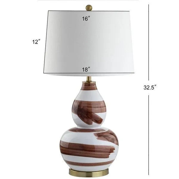 Safavieh Aileen Ceramic Table Lamp in Brown/White Pattern with Curved Body