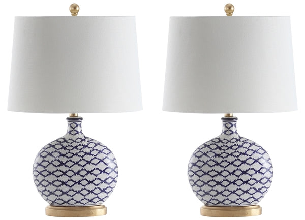 Makenna Blue-White Pattern Ceramic Table Lamp - The Mayfair Hall