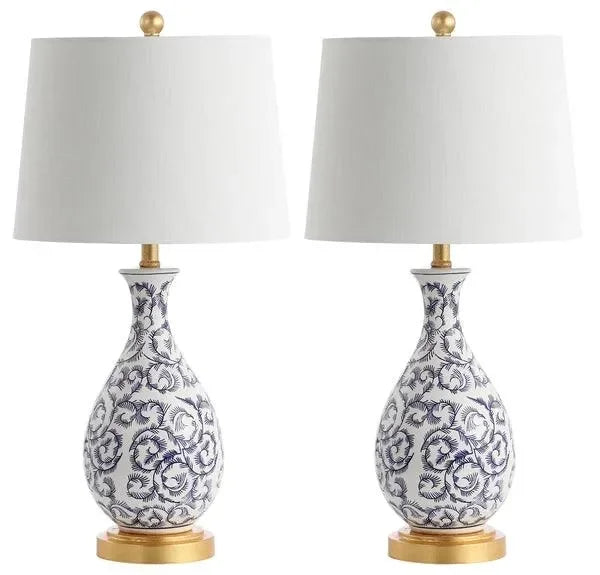 Avi Ceramic Table Lamp in Blue and White (Set of 2) - The Mayfair Hall