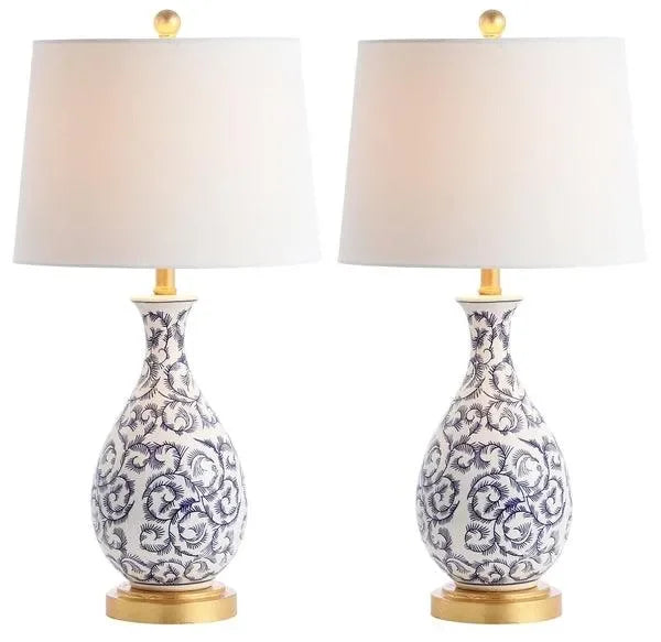 Avi Ceramic Table Lamp in Blue and White (Set of 2) - The Mayfair Hall