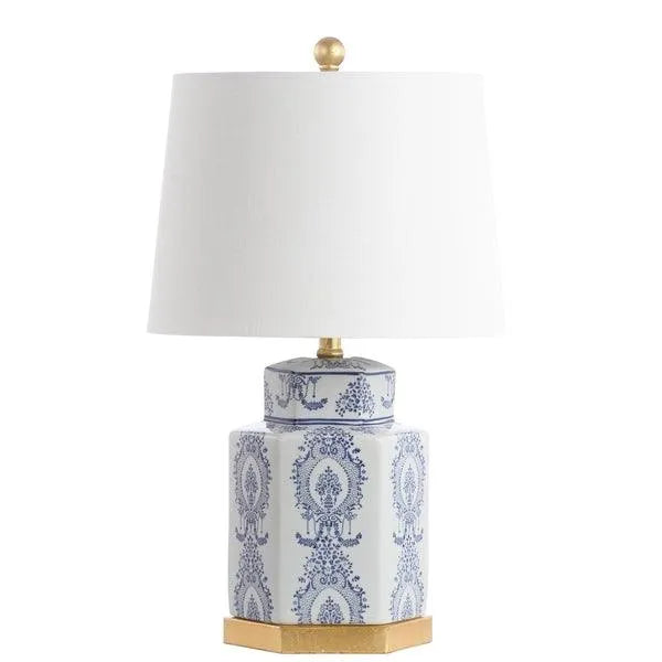 23-INCH H WHITE CERAMIC WITH ORNATE LAPIS BLUE TABLE LAMP (SET OF 2) - The Mayfair Hall