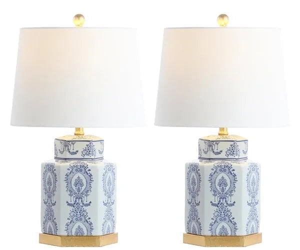 23-INCH H WHITE CERAMIC WITH ORNATE LAPIS BLUE TABLE LAMP (SET OF 2) - The Mayfair Hall