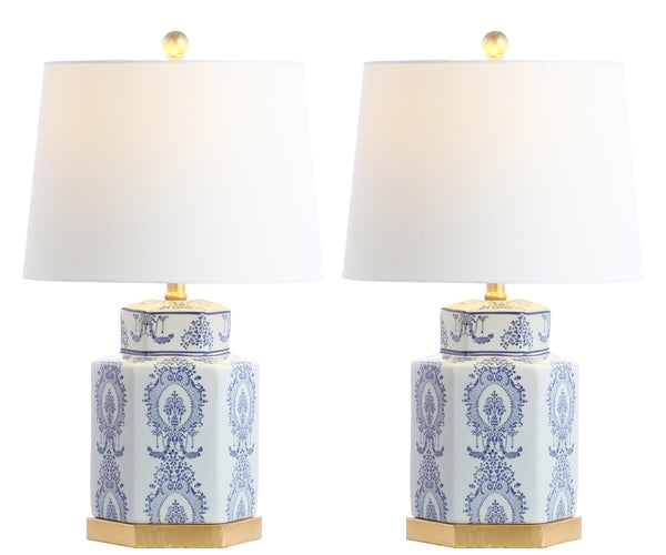 23-INCH H WHITE CERAMIC WITH ORNATE LAPIS BLUE TABLE LAMP (SET OF 2) - The Mayfair Hall
