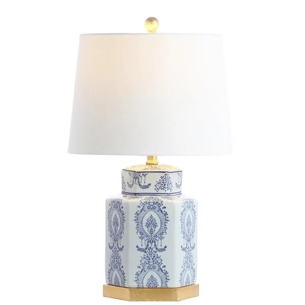 23-INCH H WHITE CERAMIC WITH ORNATE LAPIS BLUE TABLE LAMP (SET OF 2) - The Mayfair Hall