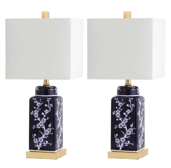 Pilar Navy-White Cherry Blossom Table Lamp (Set of 2) - The Mayfair Hall