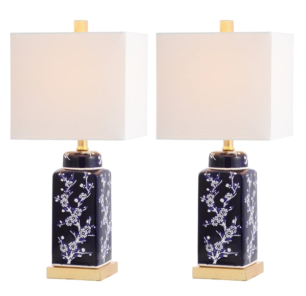 Pilar Navy-White Cherry Blossom Table Lamp (Set of 2) - The Mayfair Hall