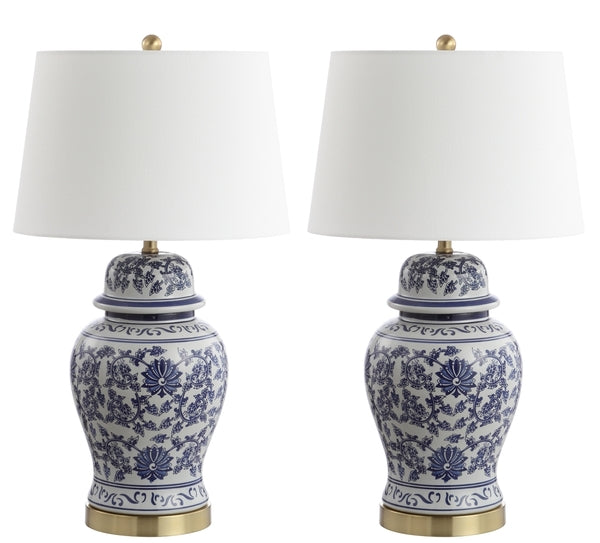 Arwen Chinoiserie White-Blue Ceramic Table Lamp (Set of 2) - The Mayfair Hall