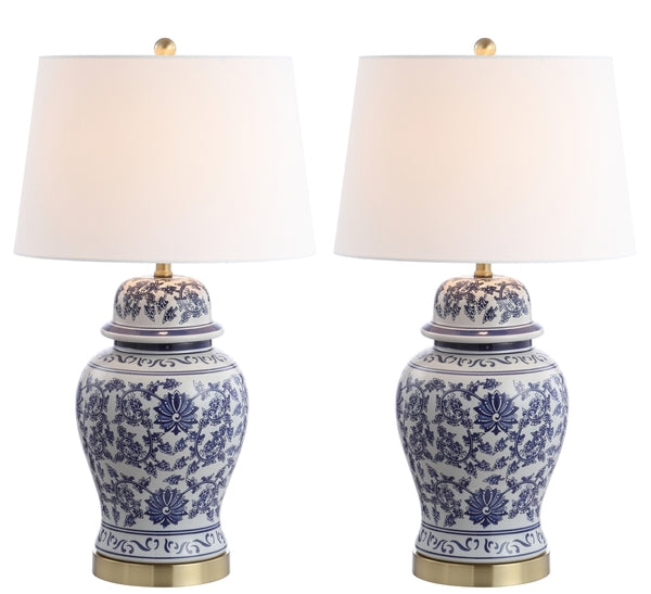 Arwen Chinoiserie White-Blue Ceramic Table Lamp (Set of 2) - The Mayfair Hall