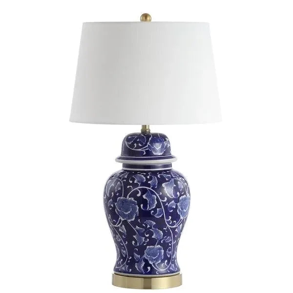 Safavieh Aharon Ceramic Table Lamp in Navy with White Flowers Design (Set of two)