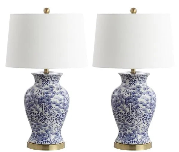 Alona Chinoisserie Blue-White Ceramic Table Lamp (Set of 2) - The Mayfair Hall