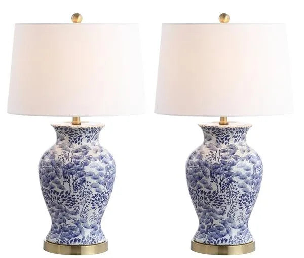 Alona Chinoisserie Blue-White Ceramic Table Lamp (Set of 2) - The Mayfair Hall