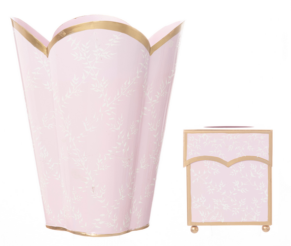 Trellis Wastepaper Basket and Tissue Set (Soft Pink) - The Mayfair Hall