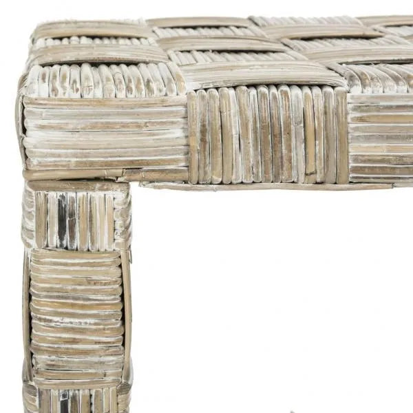 Safavieh Adkin Rattan Coffee Table in White Wash with Woven Crosshatch Pattern