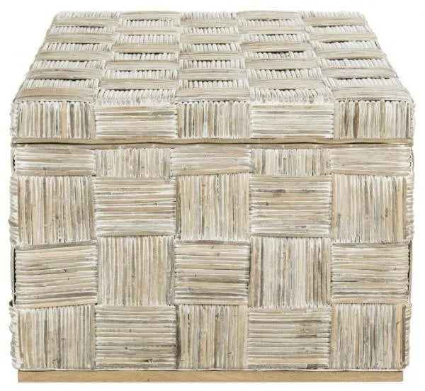 Safavieh Adkin Rattan Coffee Table in White Wash with Woven Crosshatch Pattern